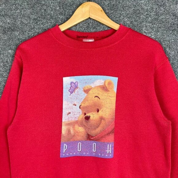 VINTAGE 90's Disney Pooh Bear Red Crewneck Women's Sweatshirt Size S - Picture 2 of 10